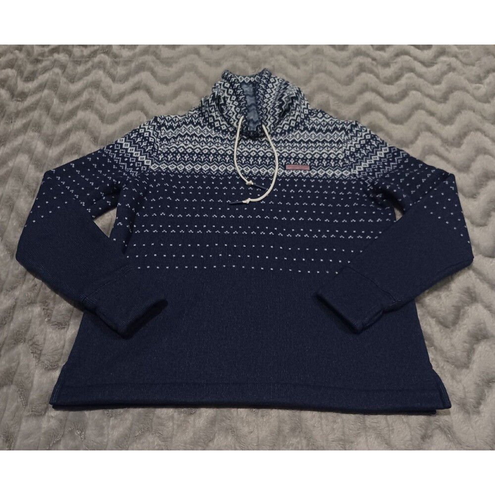 Vineyard Vines Womens Size S Navy Blue White Fleece Lined Cowl Neck Pullover